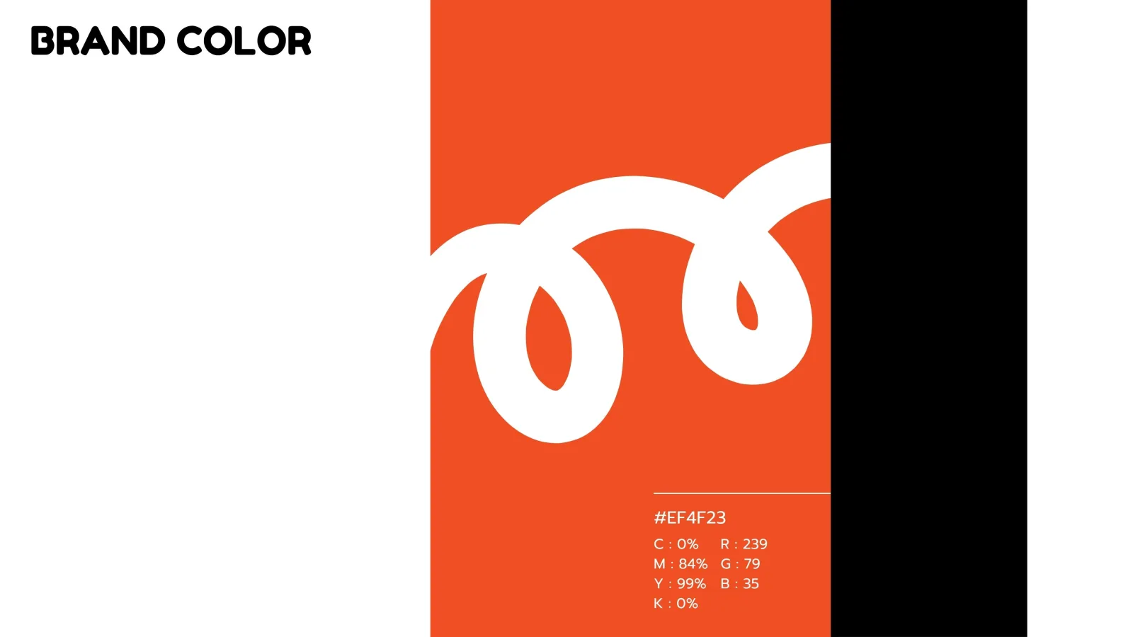 Brand colours, orange #EF4F23 and black, with the looping line motif